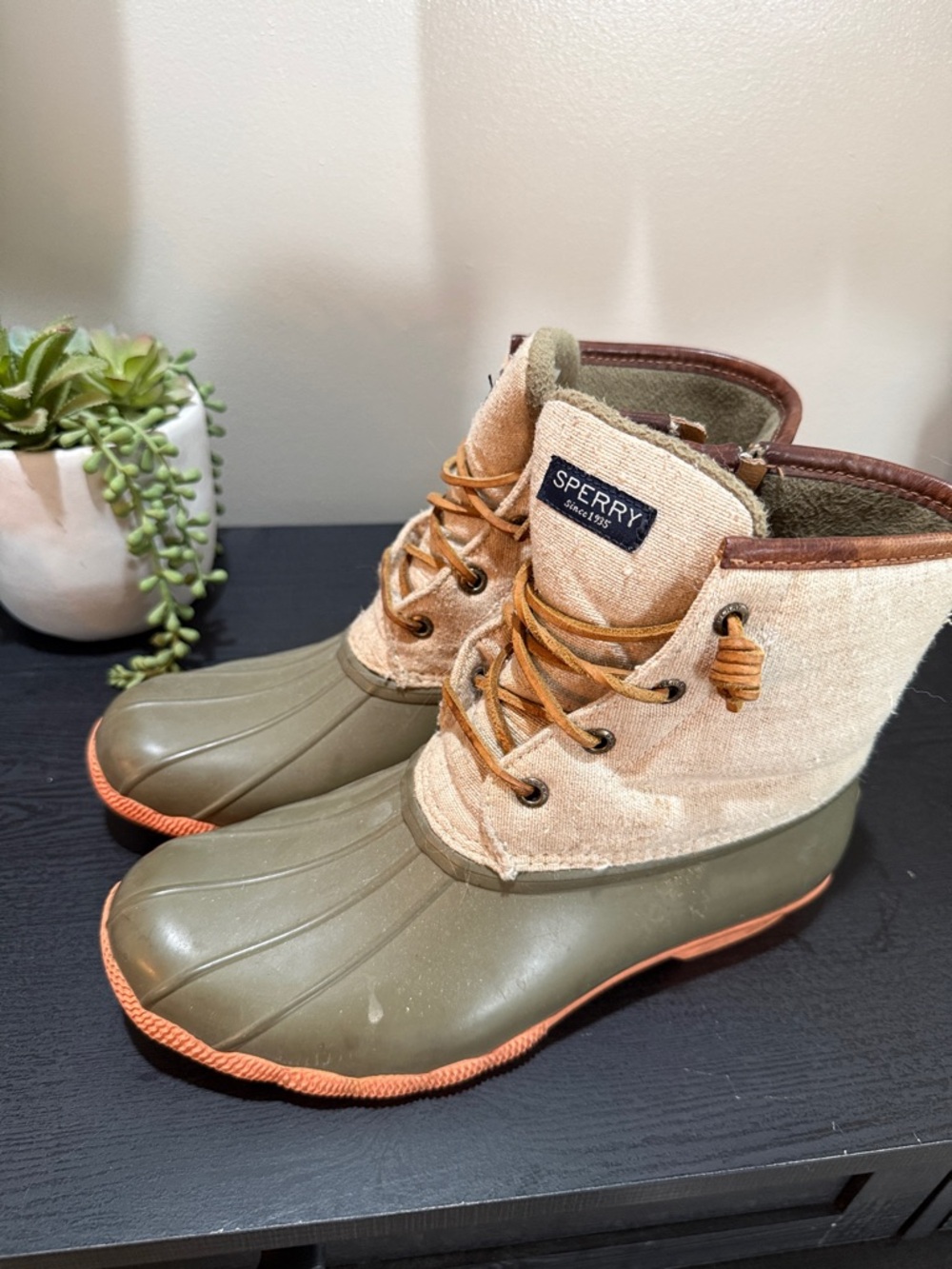 Sperry Olive and Tan Waterproof Lace-Up Boots